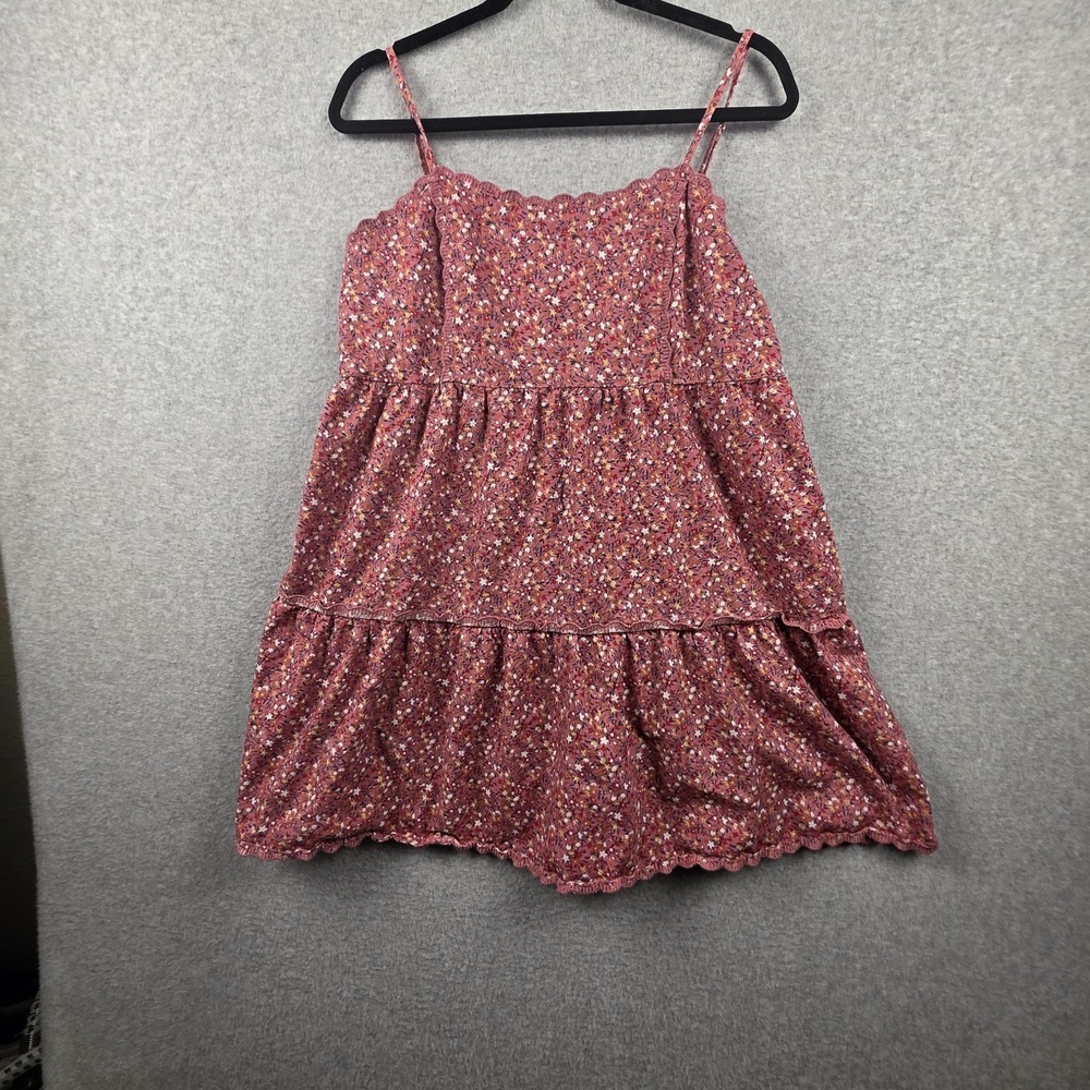 Floral Sundress‎ Womens Medium Pink Tiered Scoop Neck Sleeveless Mini Summer